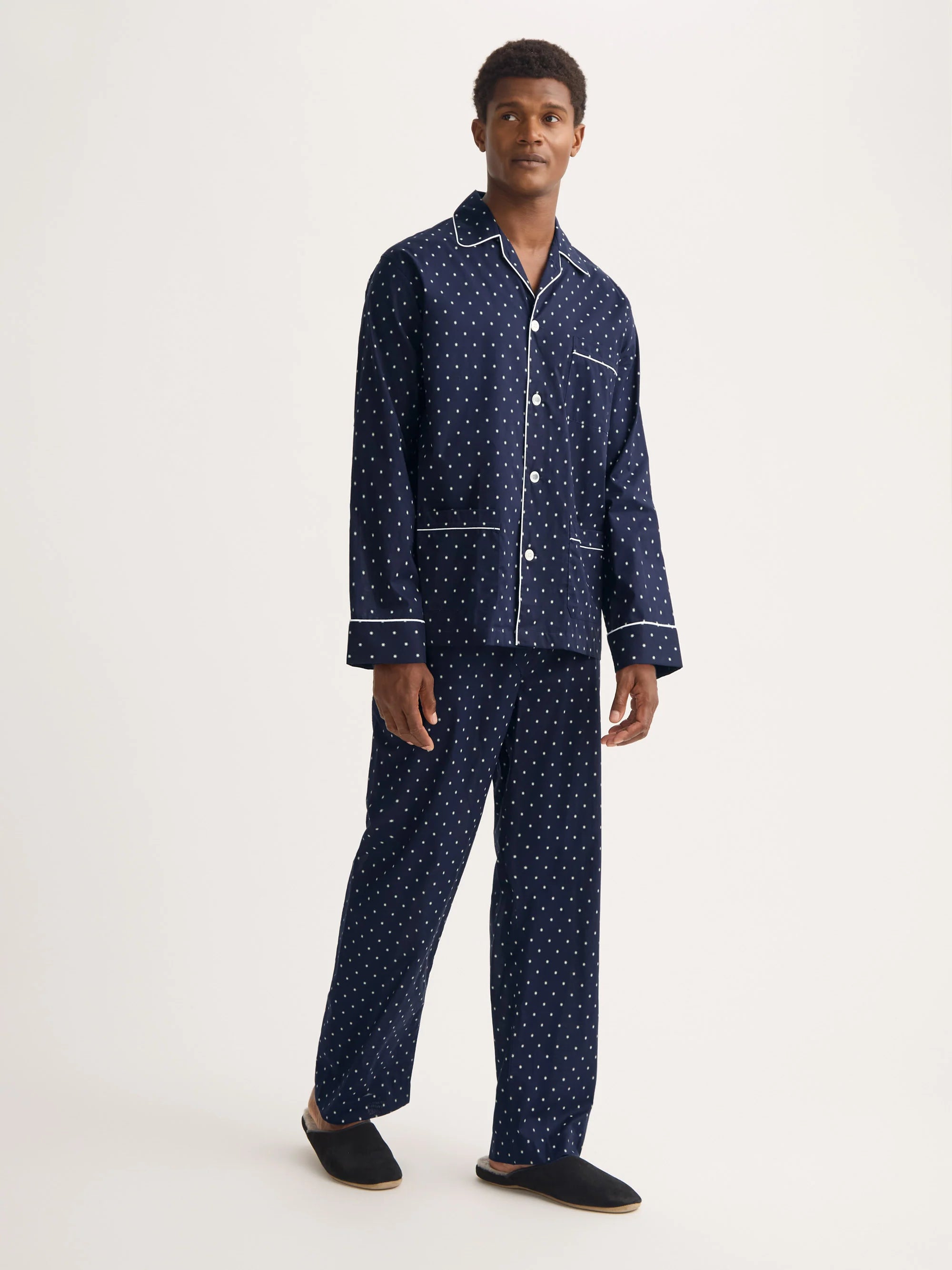 Derek Rose Navy Blue Starburst Print Classic Fit Pyjama