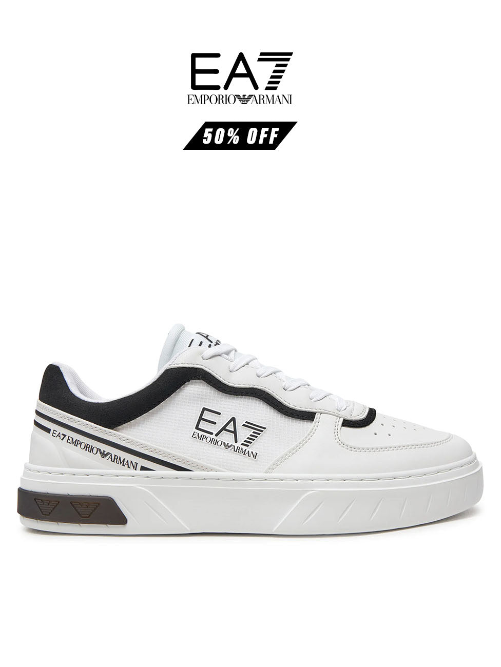 EA7 White & Black Court Premium Sneakers