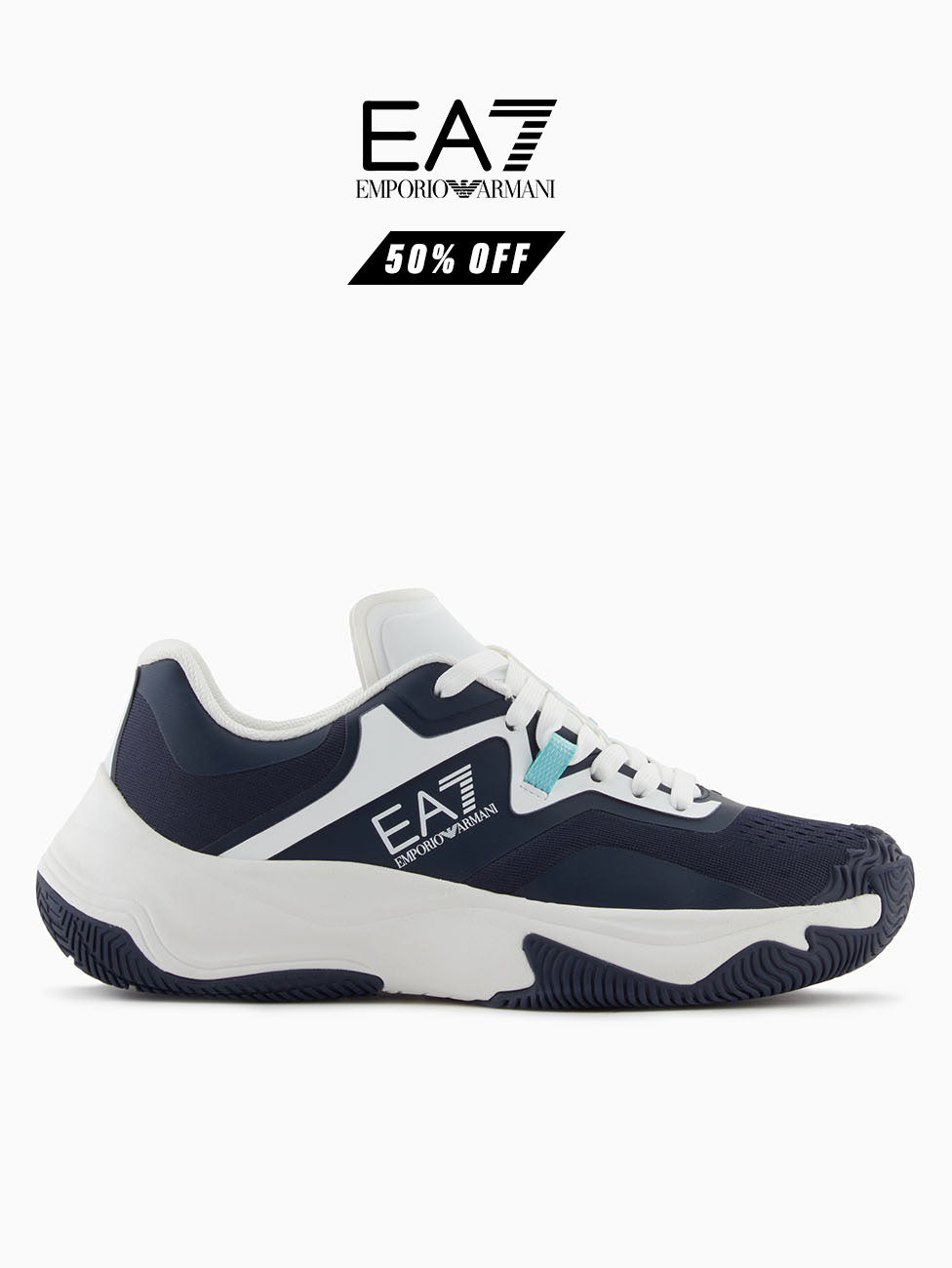 EA7 Navy & White Hard Tennis/Padel Sneakers
