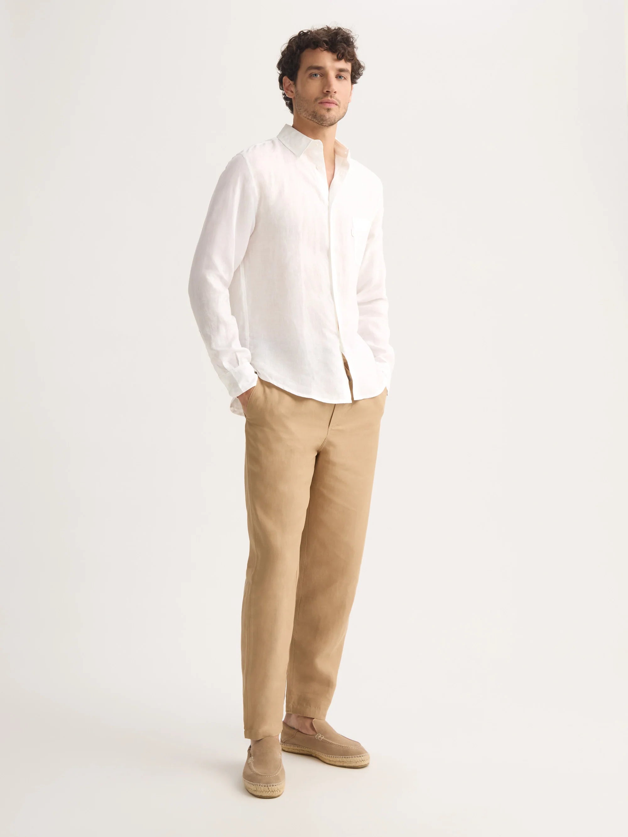 Derek Rose Monaco Linen White Men's Shirt