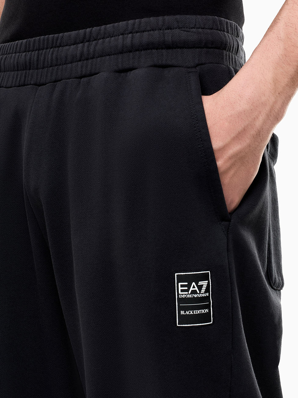 EA7 Black Oversized Cotton-Jersey Trousers