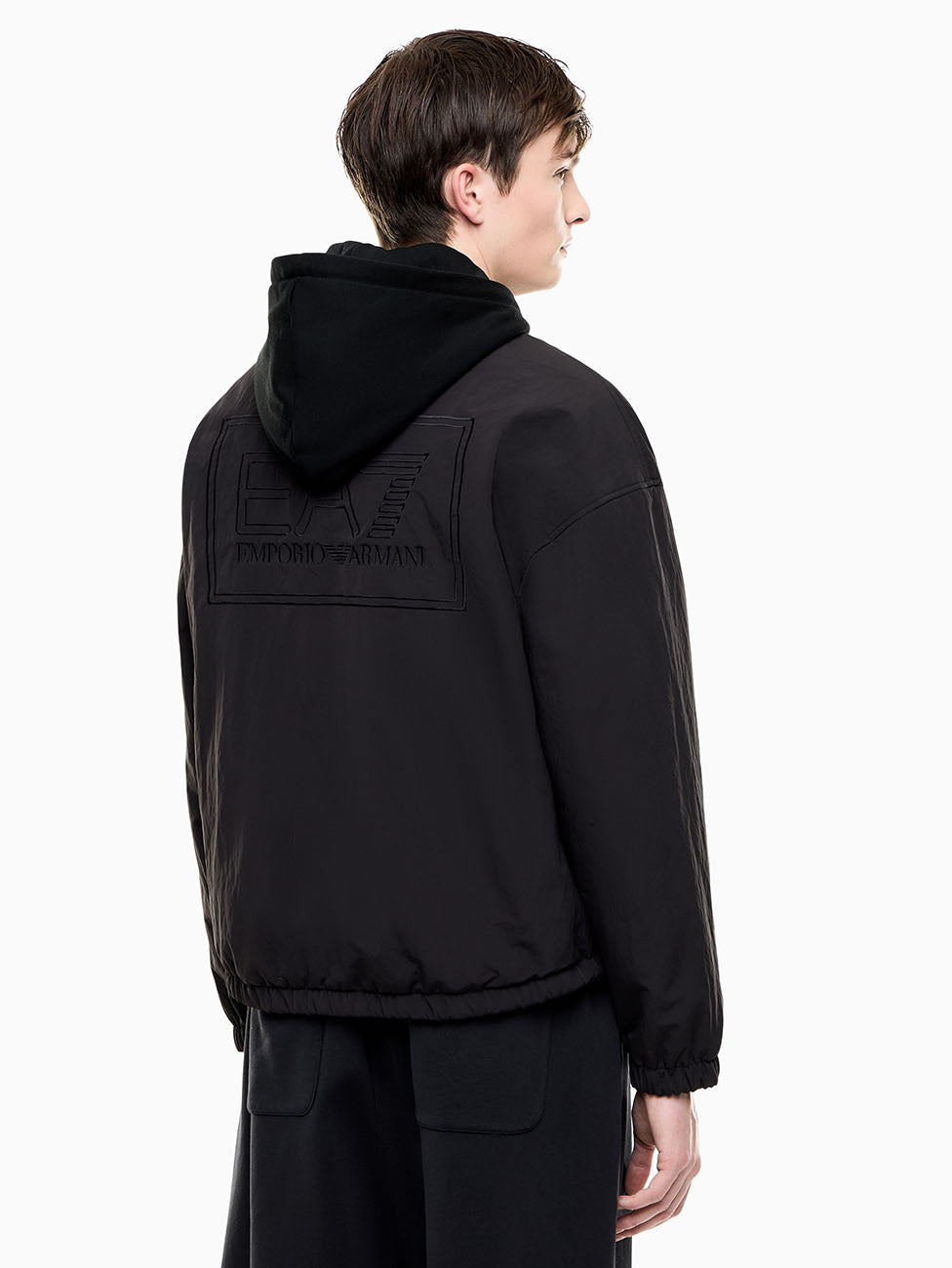 EA7 Black Oversized Hooded Blouson Jacket
