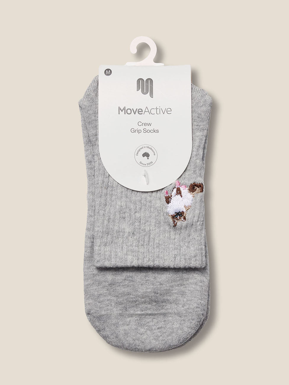 MoveActive Ginger Cat Grey Marle  Crew Grip Socks