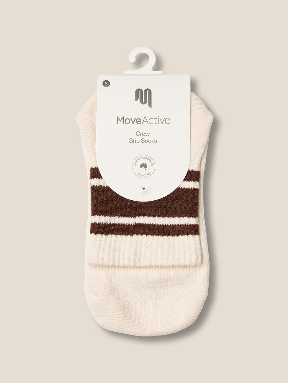 MoveActive Oat Espresso Stripe  Crew Grip Socks
