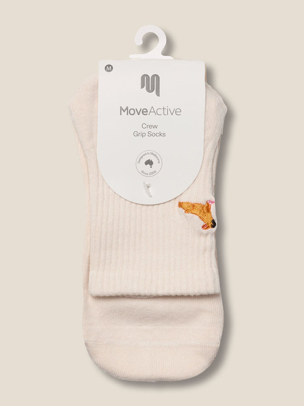 MoveActive Poodle Oat  Crew Grip Socks