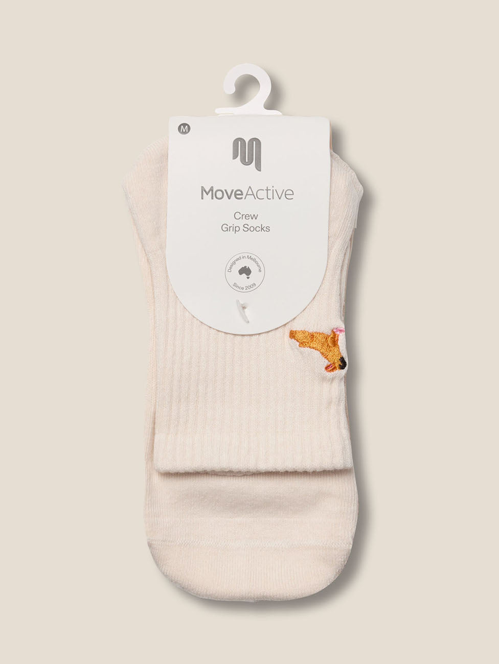 MoveActive Pug Oat  Crew Grip Socks