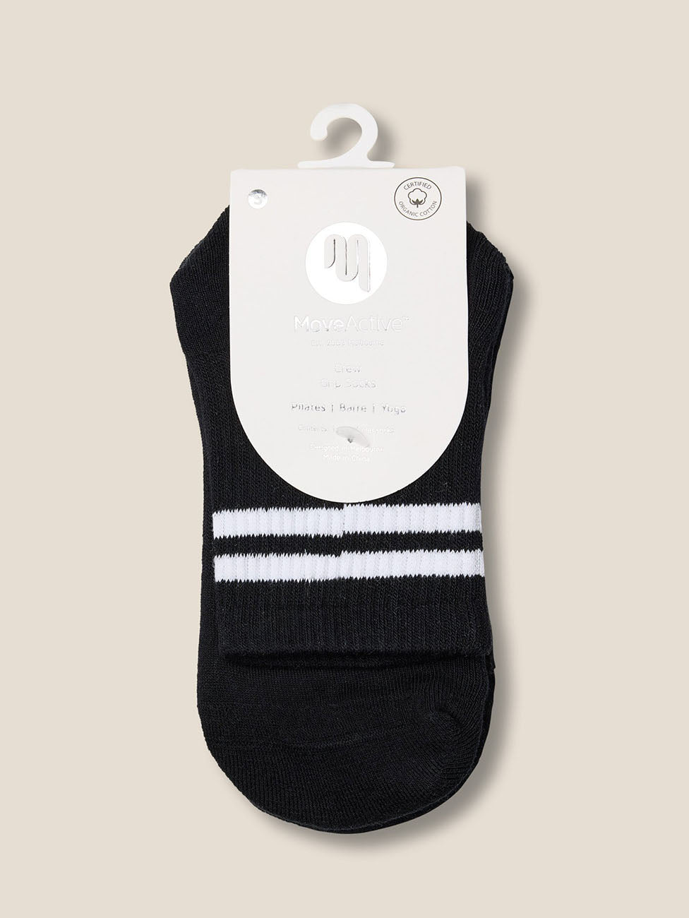 MoveActive Sporty Stripe Black  Crew Grip Socks