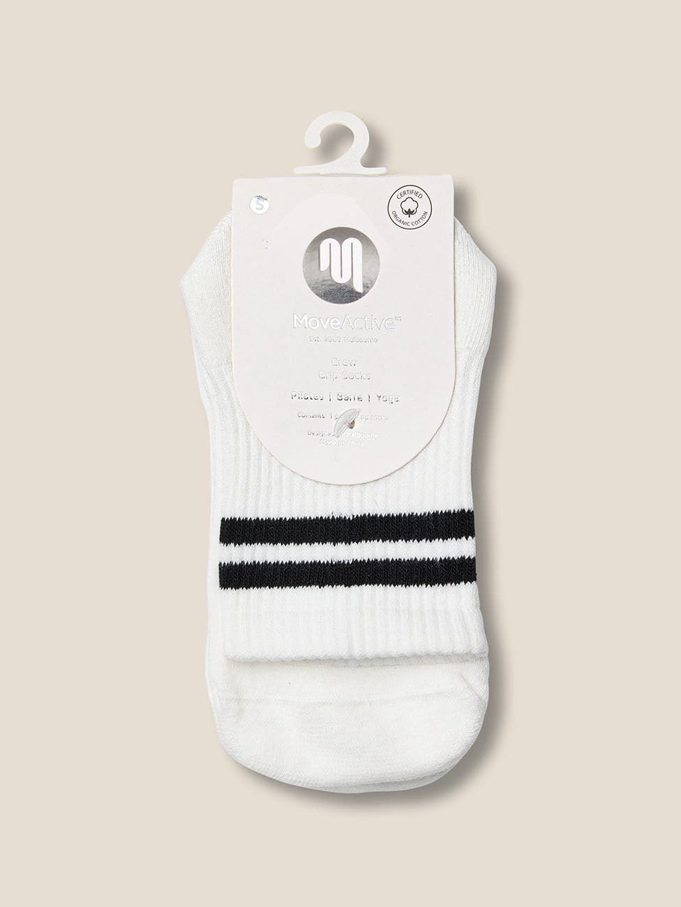 MoveActive Sporty Stripe Ivory  Crew Grip Socks