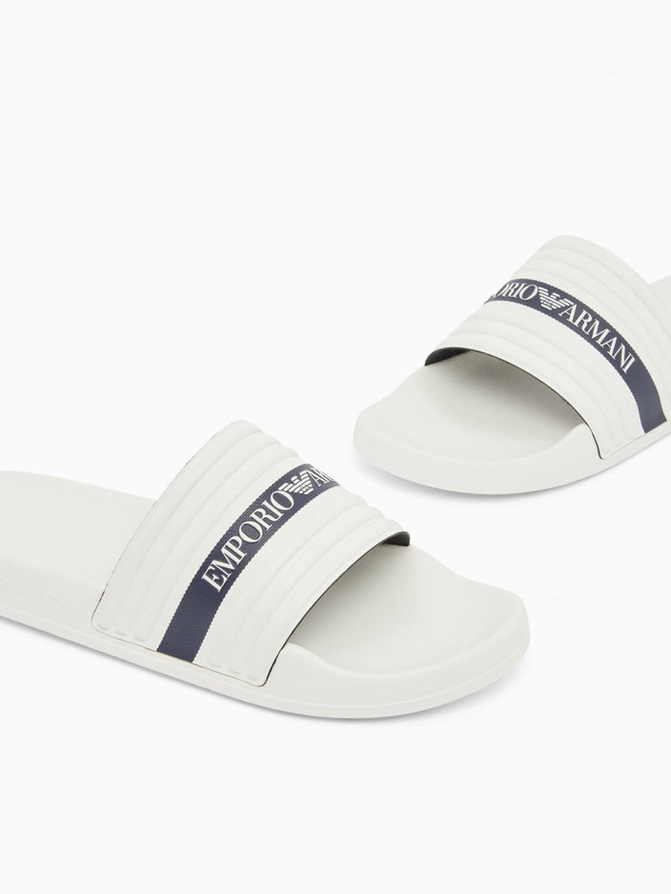Emporio Armani White & Blue Logo Tape Slippers