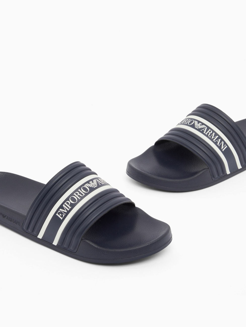Emporio Armani Blue & White Logo Tape Slippers
