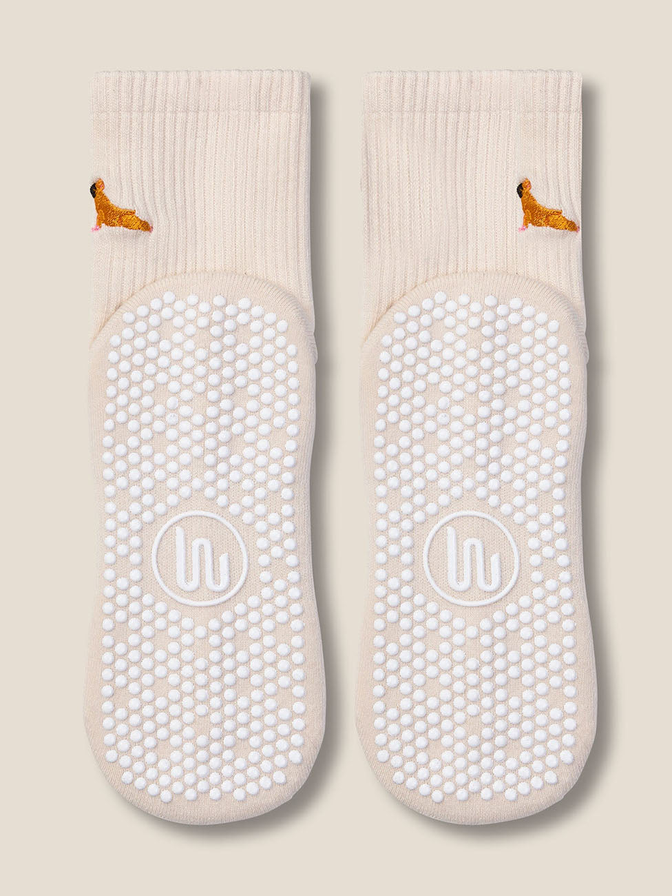 MoveActive Pug Oat  Crew Grip Socks