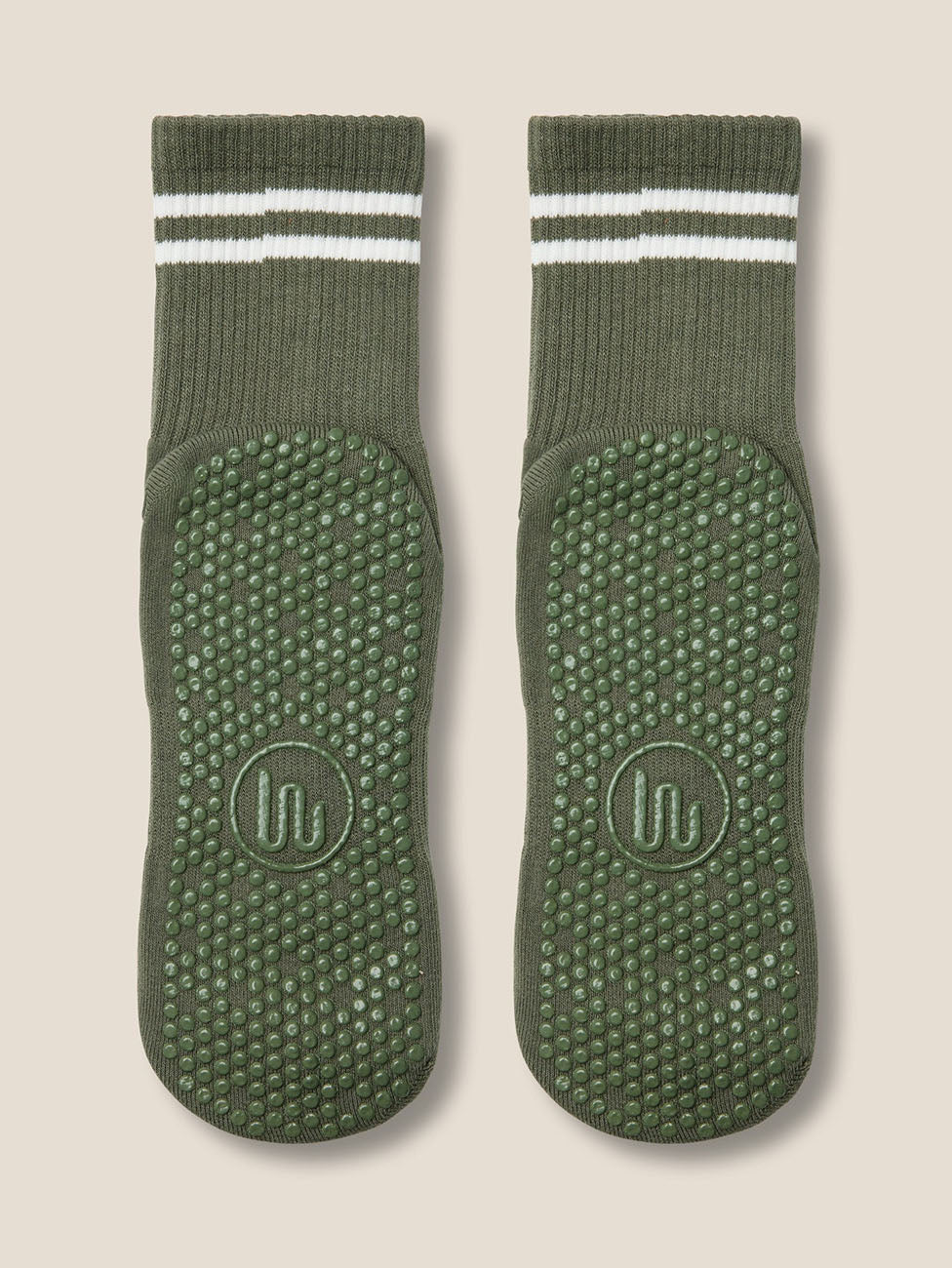 MoveActive Sporty Stripe Khaki  Crew Grip Socks