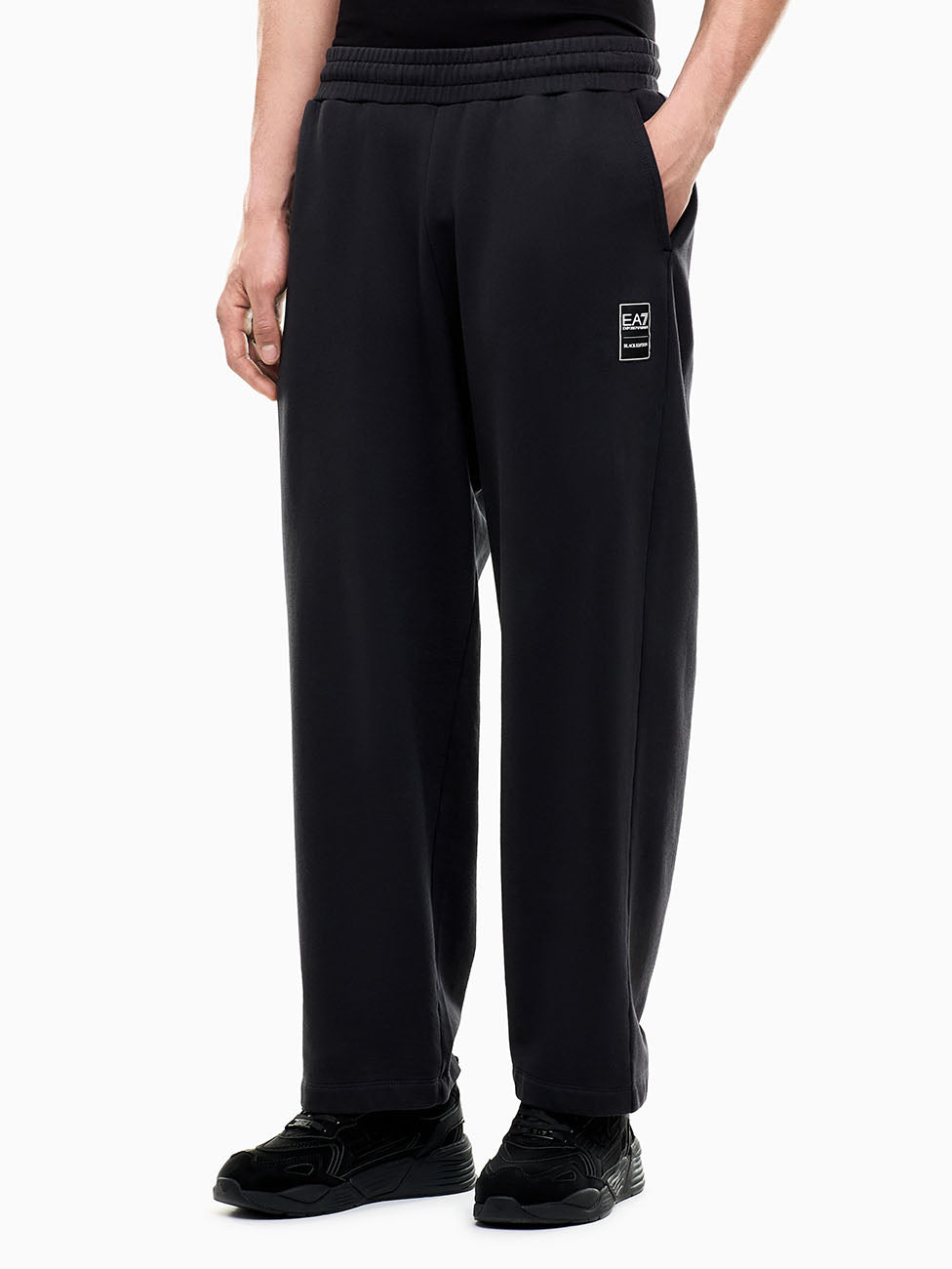 EA7 Black Oversized Cotton-Jersey Trousers