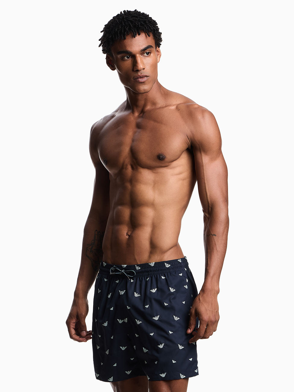 Emporio Armani Micro Eagle Embroidery Beach Shorts