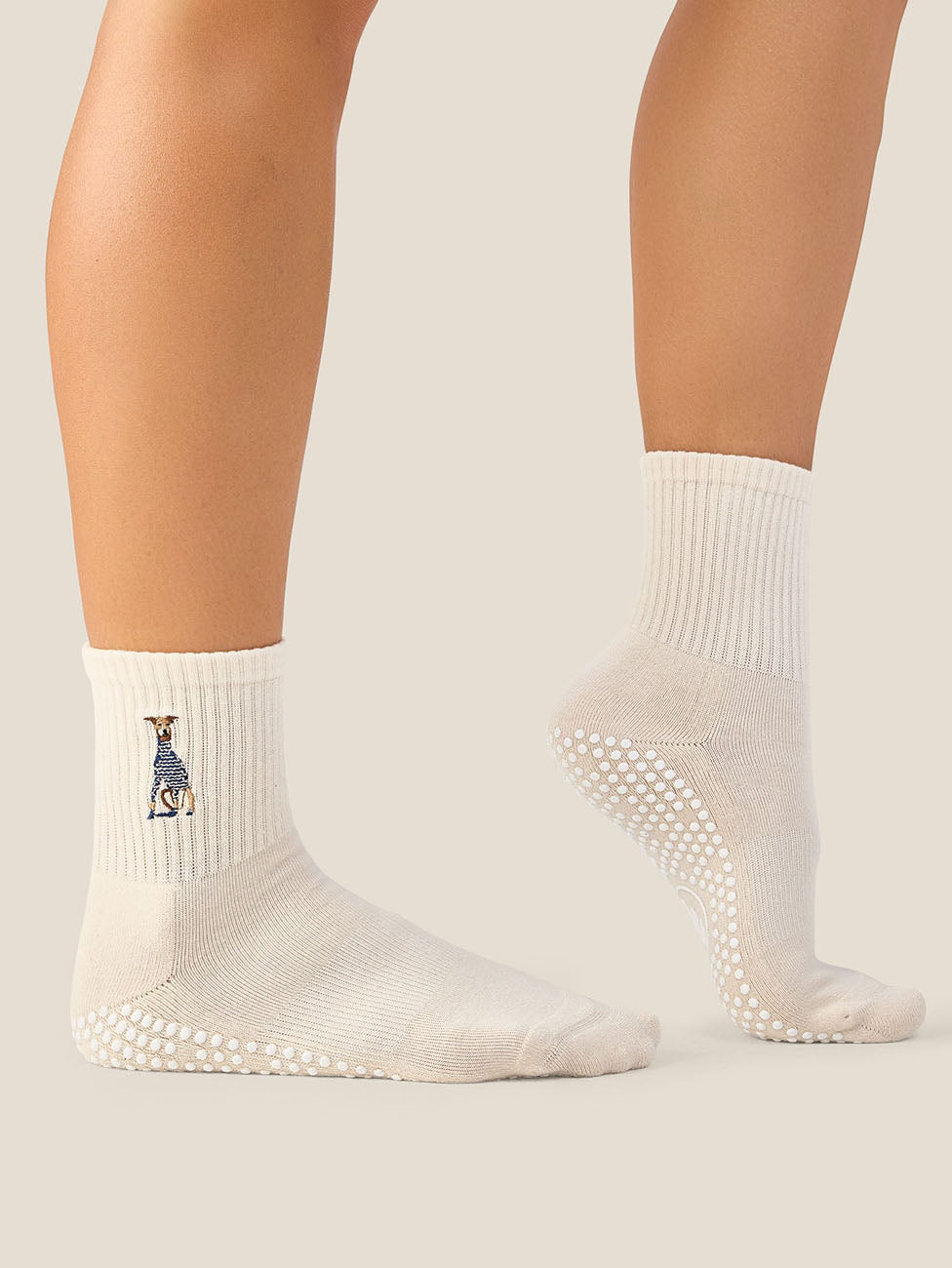 MoveActive Greyhound Oat  Crew Grip Socks