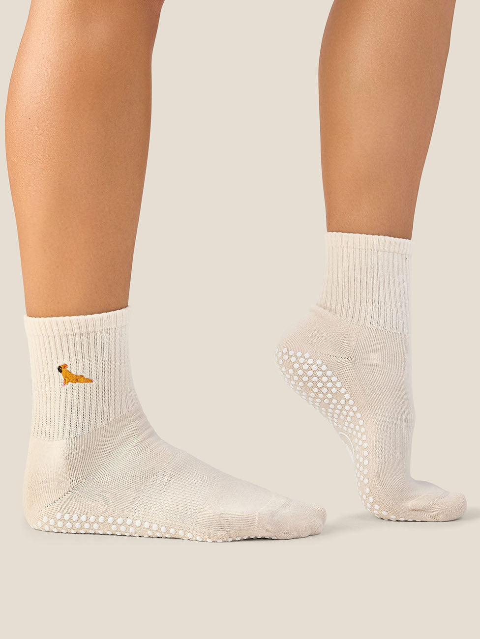 MoveActive Pug Oat  Crew Grip Socks