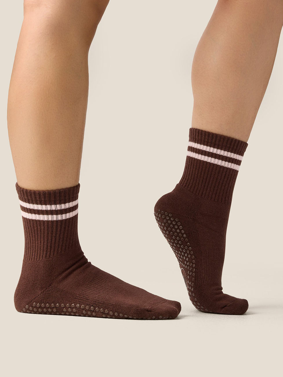 MoveActive Sporty Stripe Espresso  Crew Grip Socks
