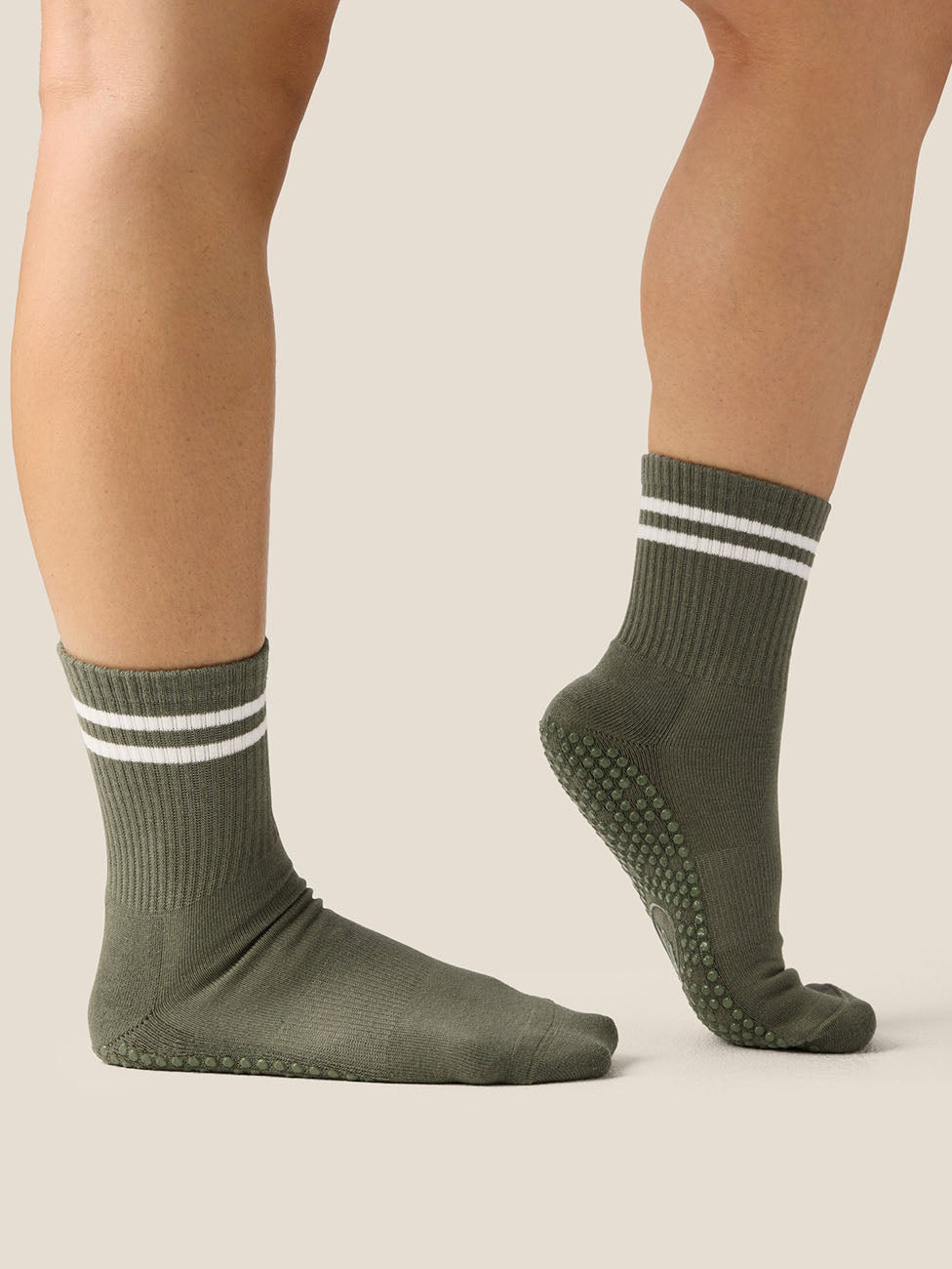 MoveActive Sporty Stripe Khaki  Crew Grip Socks