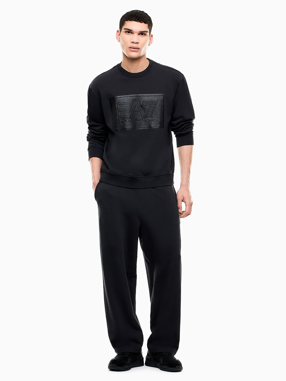 EA7 Black Oversized Cotton-Jersey Trousers