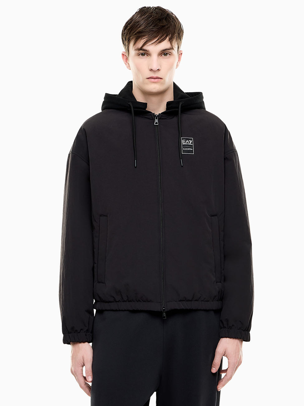 EA7 Black Oversized Hooded Blouson Jacket