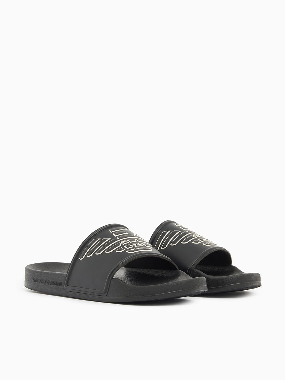 Emporio Armani Black & White Oversized Eagle Slippers
