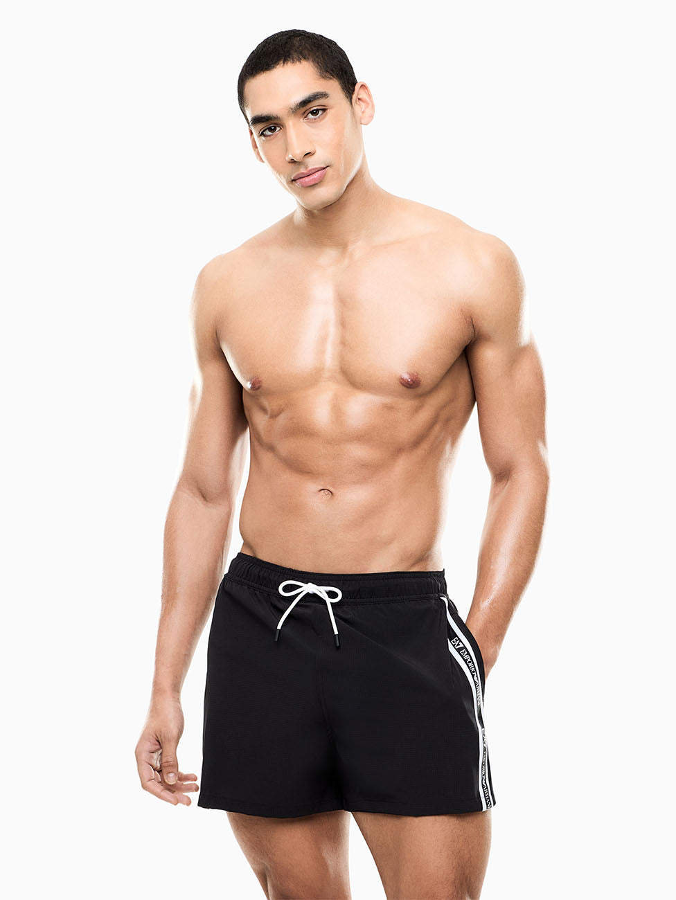 EA7 Black Logo Tape Swim Shorts