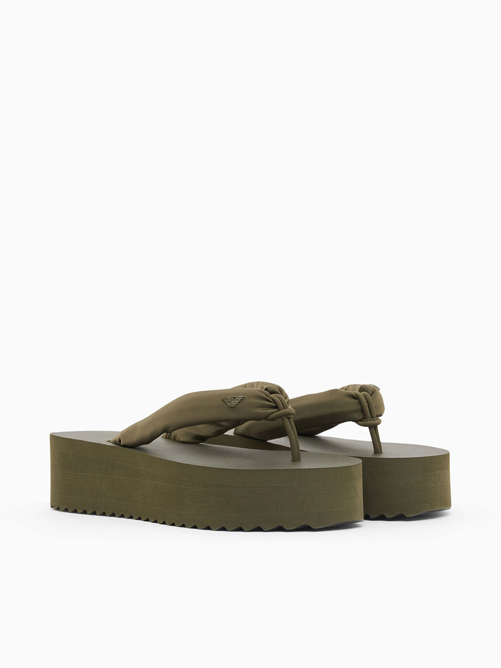 Emporio Armani Olive Green Rubber Wedge Flip Flops