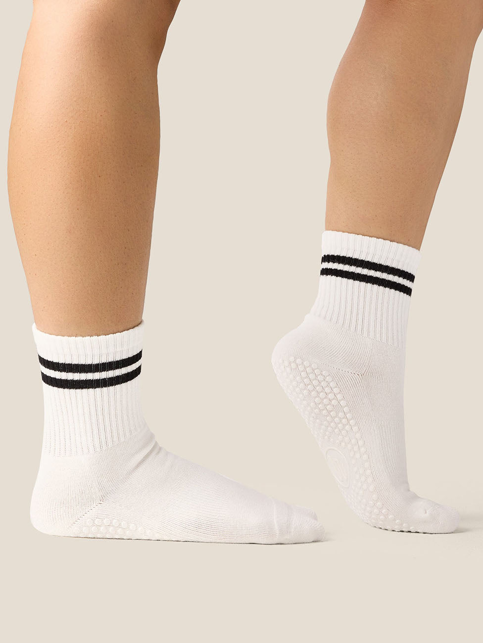 MoveActive Sporty Stripe Ivory  Crew Grip Socks