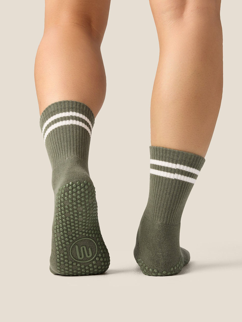 MoveActive Sporty Stripe Khaki  Crew Grip Socks