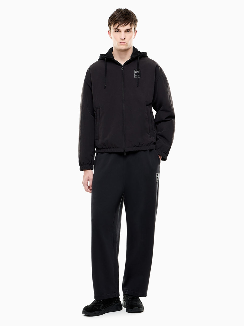 EA7 Black Oversized Hooded Blouson Jacket