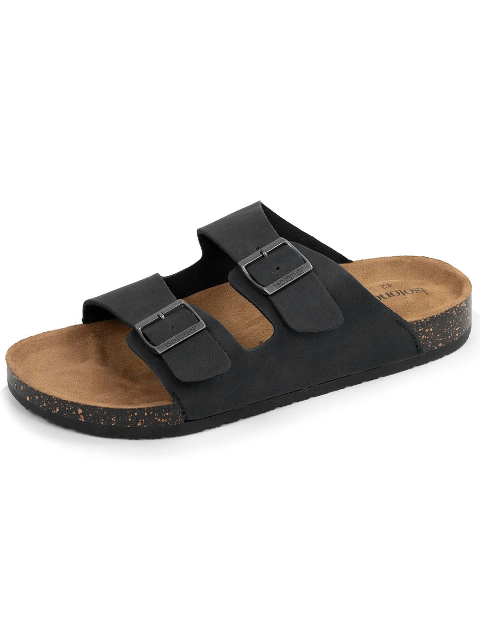 Isotoner Men's Comfort Double Buckle Black Slippers