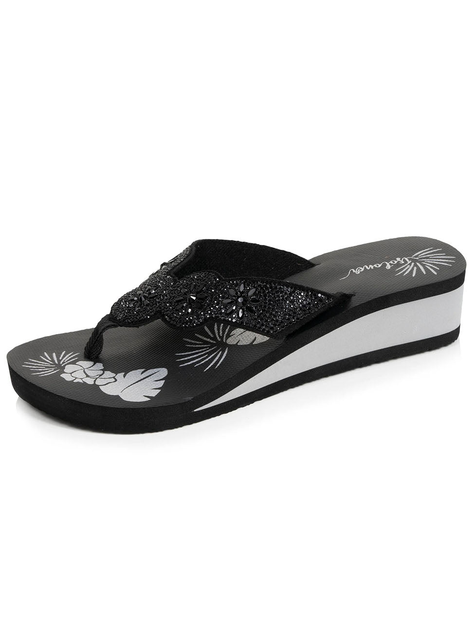 Isotoner Black Pearl-Heeled Women's Flip-flops