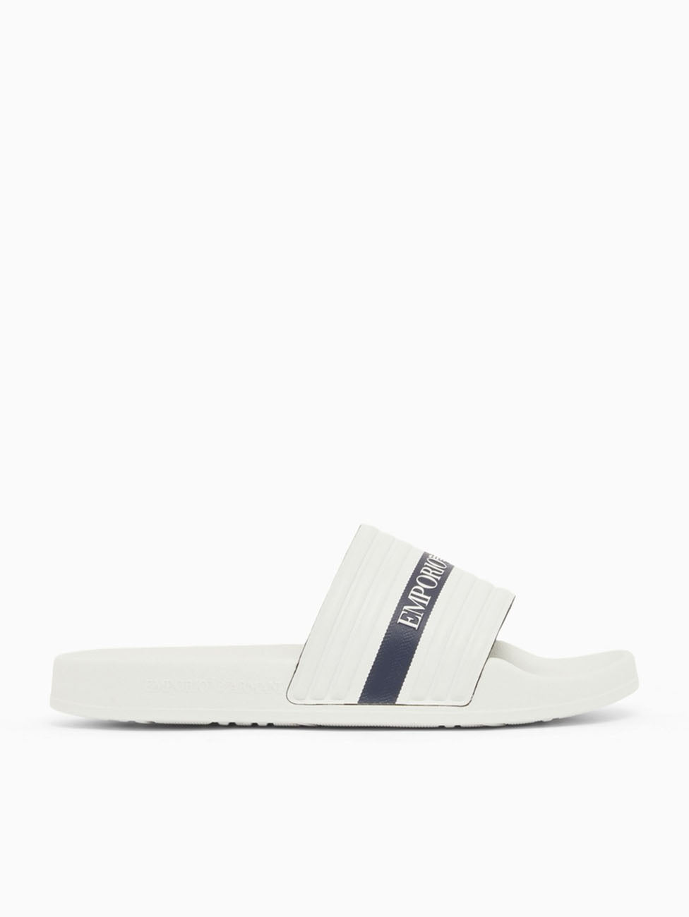 Emporio Armani White & Blue Logo Tape Slippers