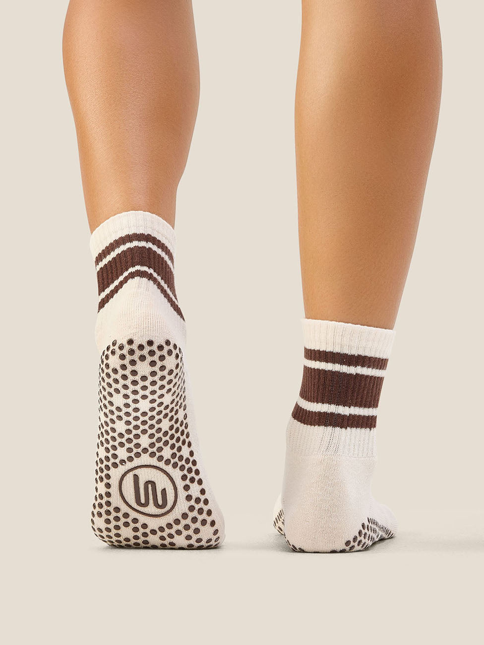 MoveActive Oat Espresso Stripe  Crew Grip Socks