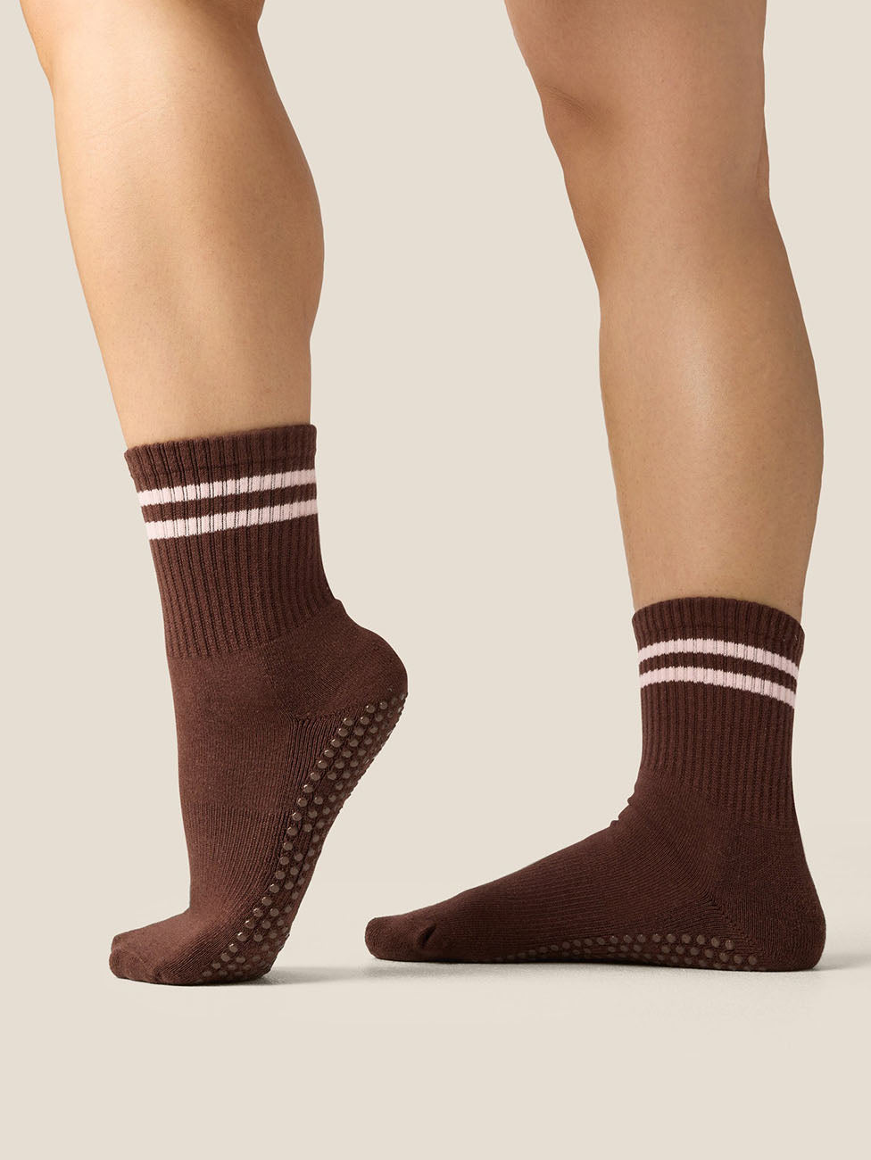 MoveActive Sporty Stripe Espresso  Crew Grip Socks