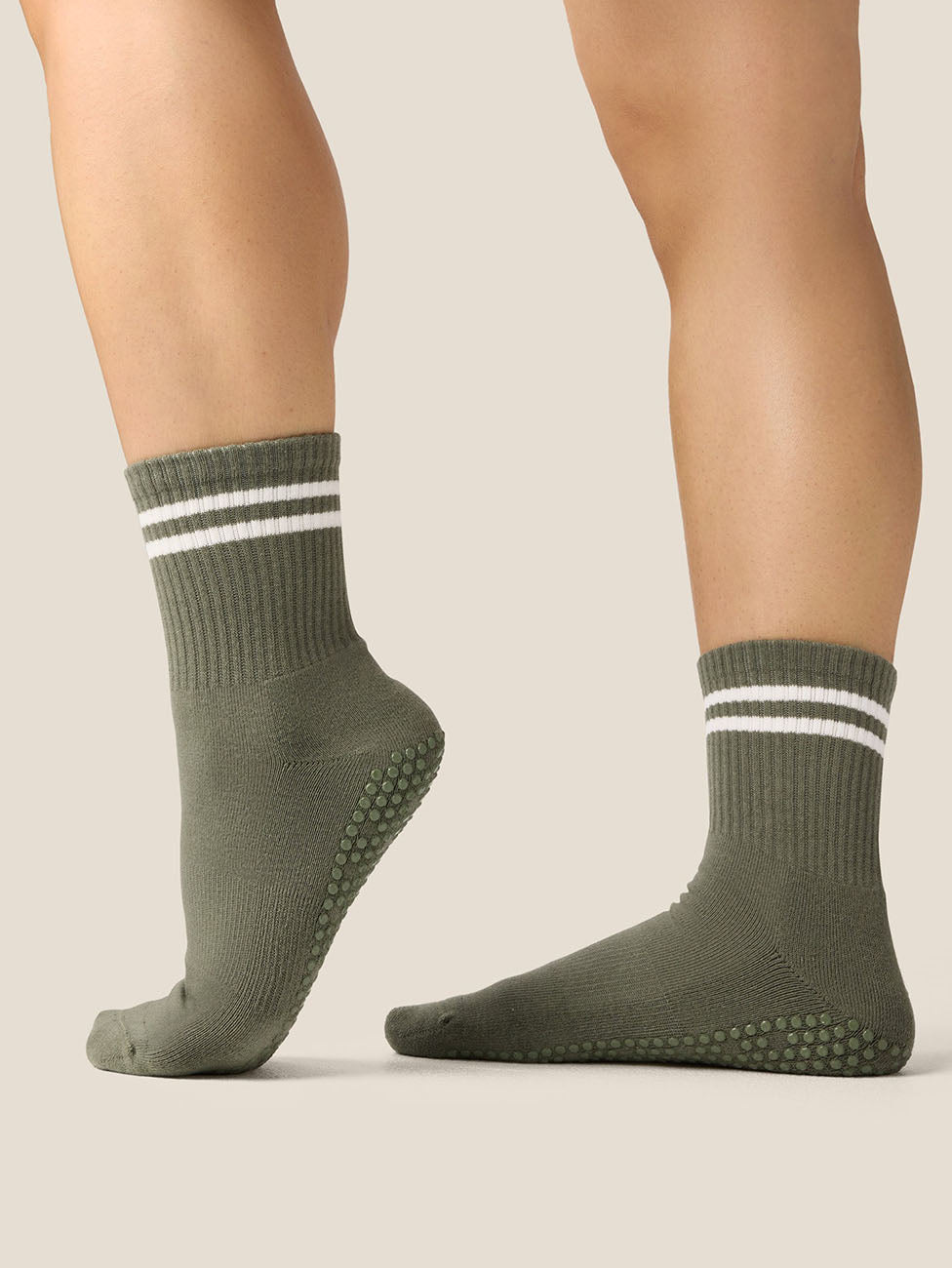 MoveActive Sporty Stripe Khaki  Crew Grip Socks