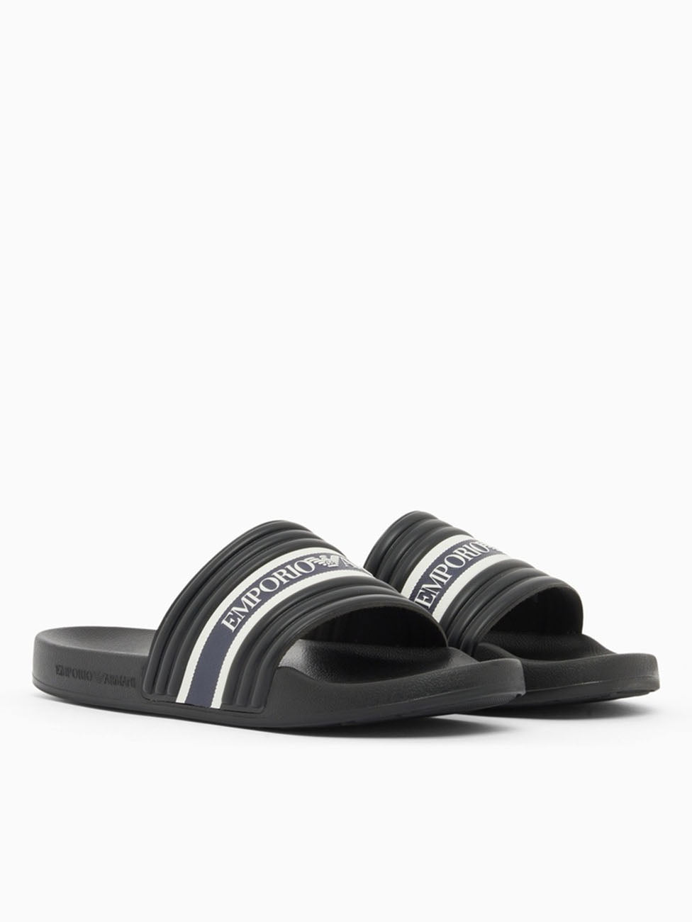 Emporio Armani Black & White Logo Tape Slippers