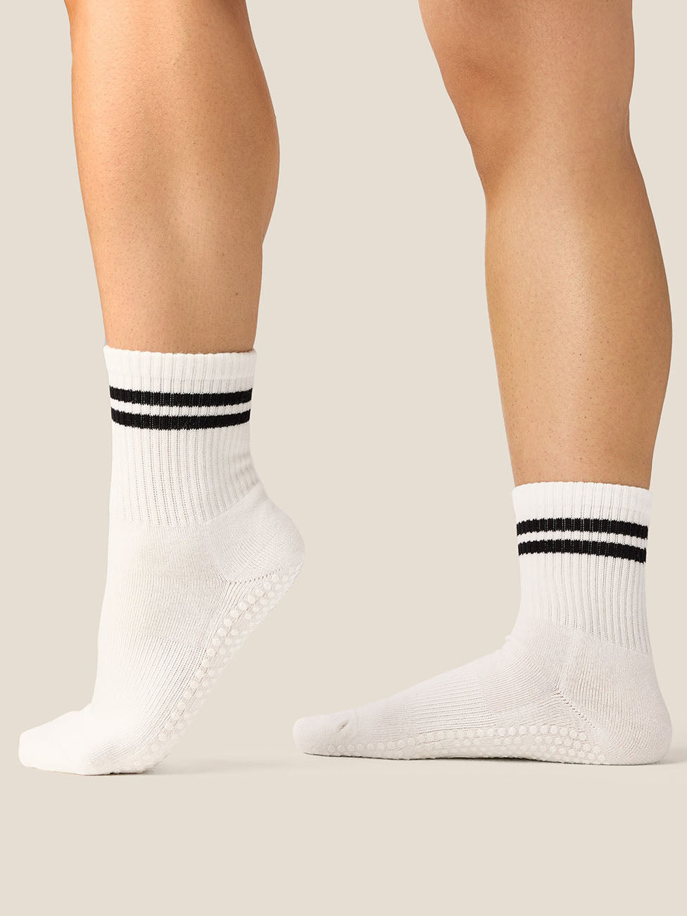 MoveActive Sporty Stripe Ivory  Crew Grip Socks