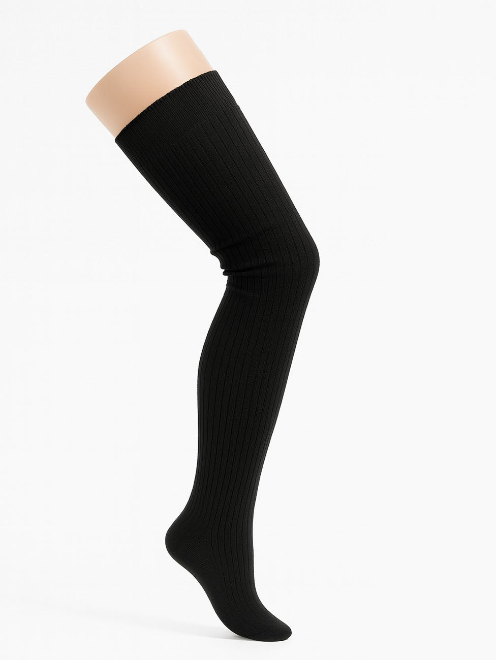 Socks Women Black Ribbed Thigh-highs
