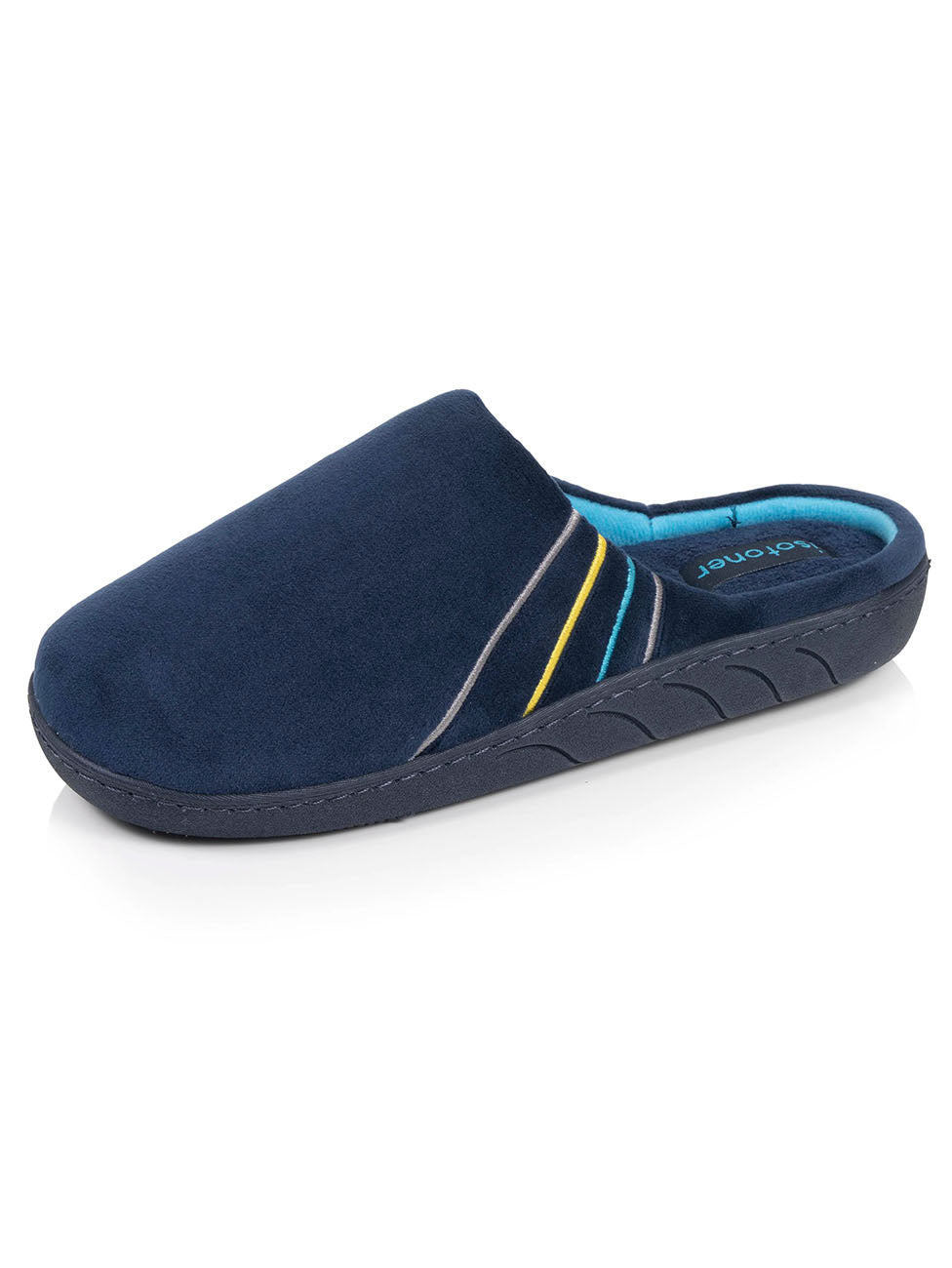 Isotoner Navy Boys Junior Velour Mule Slippers