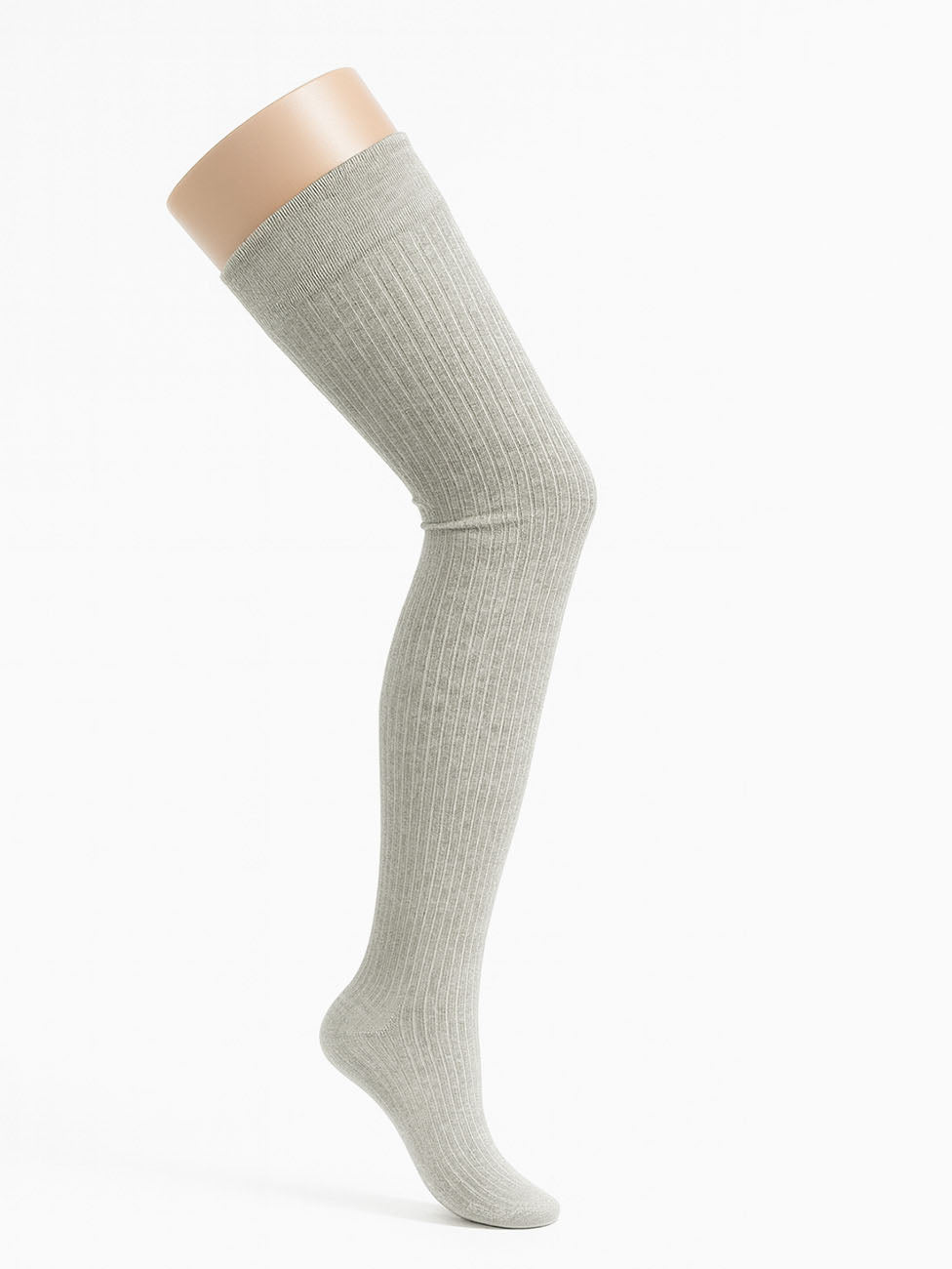 Socks Women Grey Ribbed Thigh-highs
