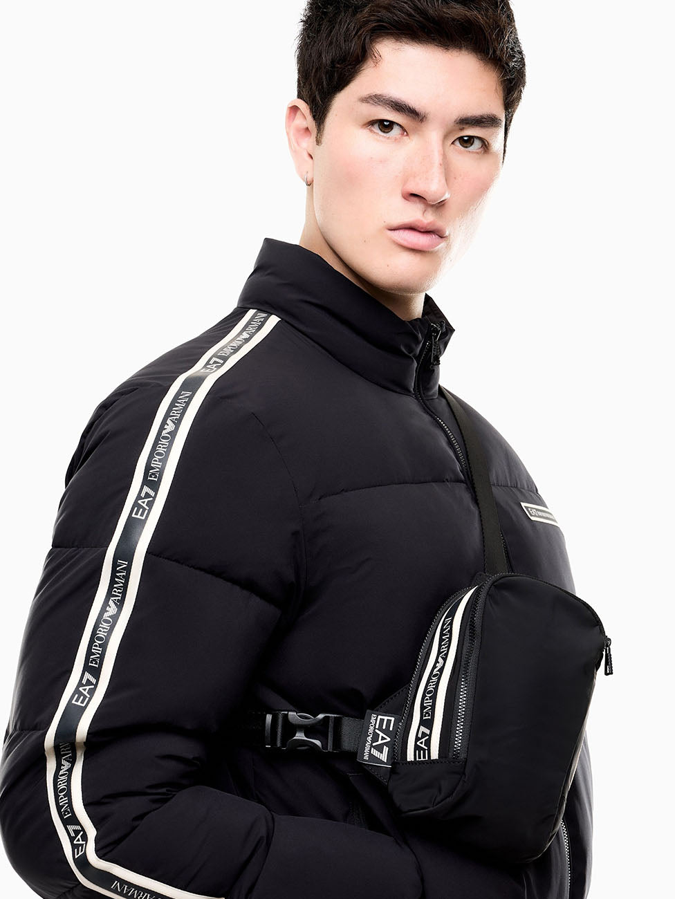 EA7 Black Logo Tape Sling Bag