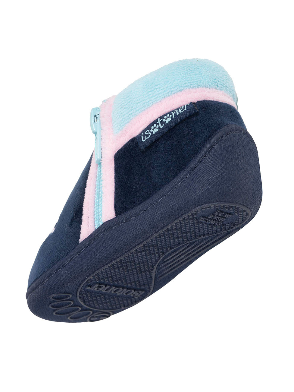 Isotoner Navy Baby Girls Zip Velour Boot Slippers