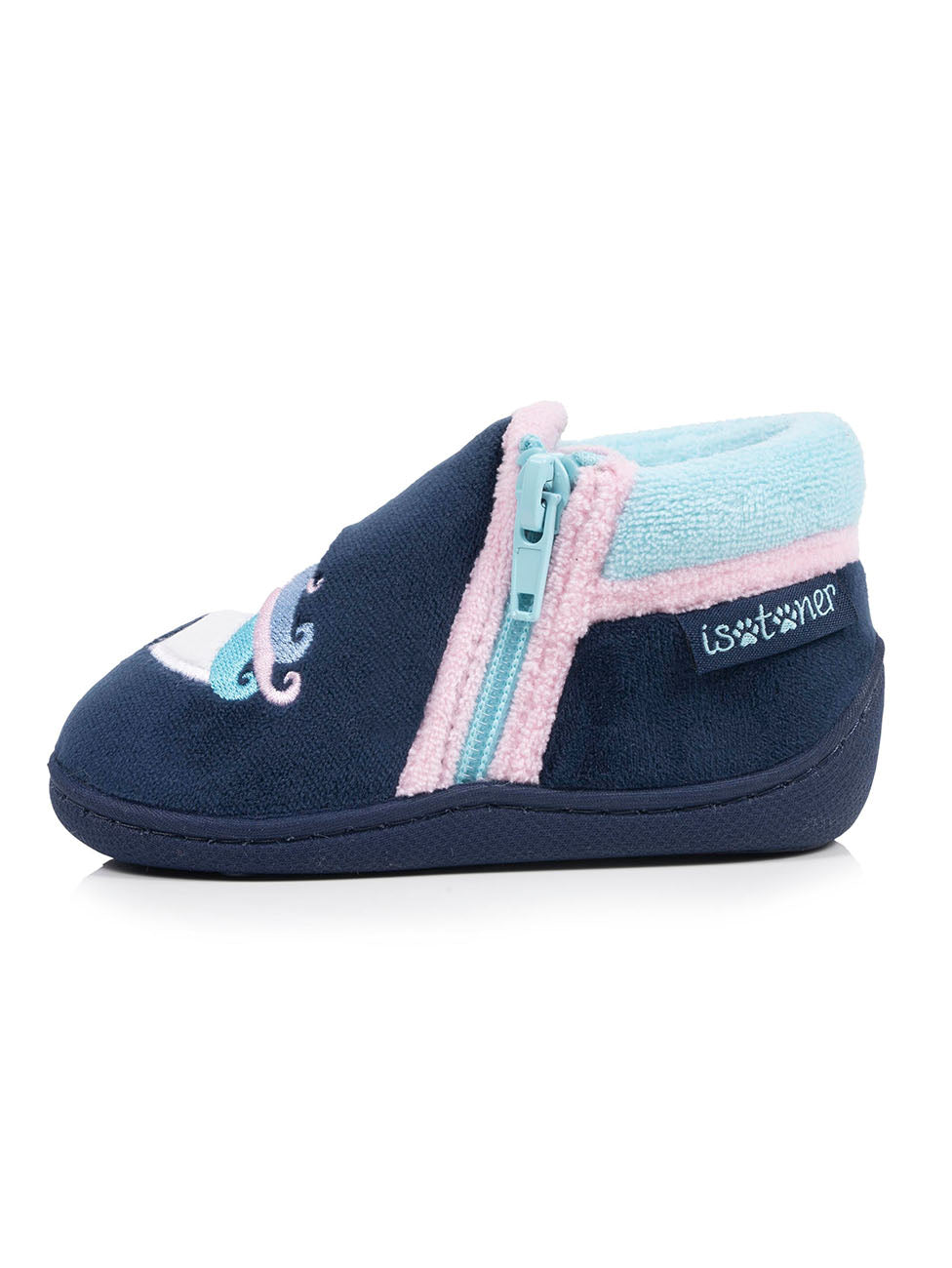 Isotoner Navy Baby Girls Zip Velour Boot Slippers