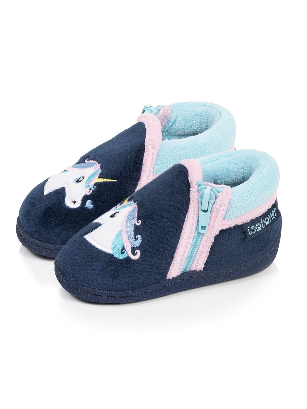 Isotoner Navy Baby Girls Zip Velour Boot Slippers