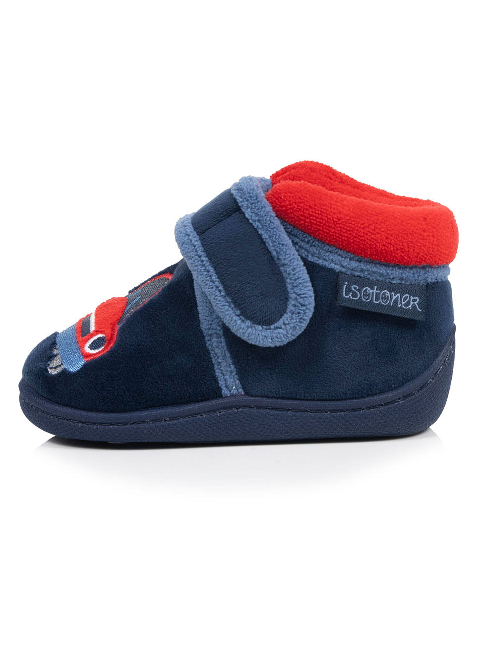 Isotoner Navy Baby Boys Hook-and-Loop Velour Boot Slippers