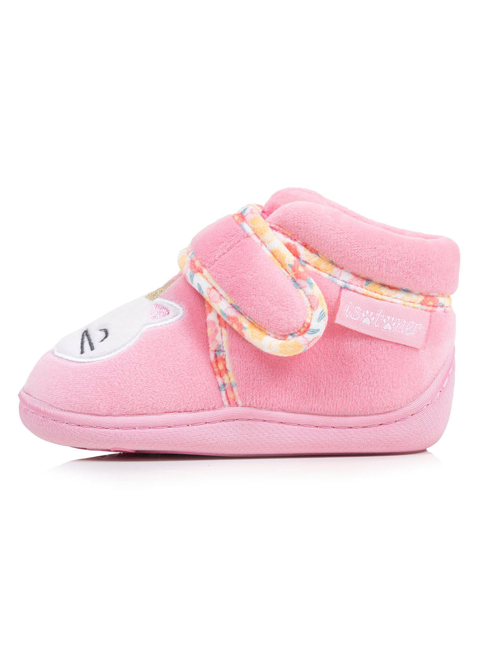 Isotoner Pink Baby Girls Hook-and-Loop Velour Boot Slippers