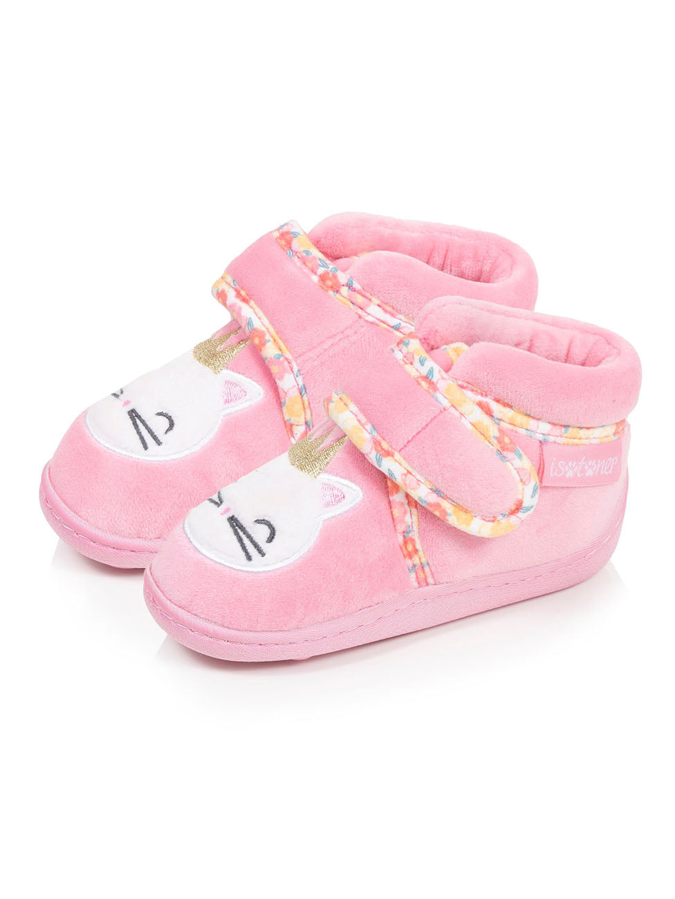 Isotoner Pink Baby Girls Hook-and-Loop Velour Boot Slippers