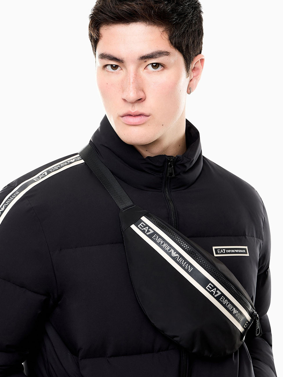 EA7 Black Logo Tape Waist Bag