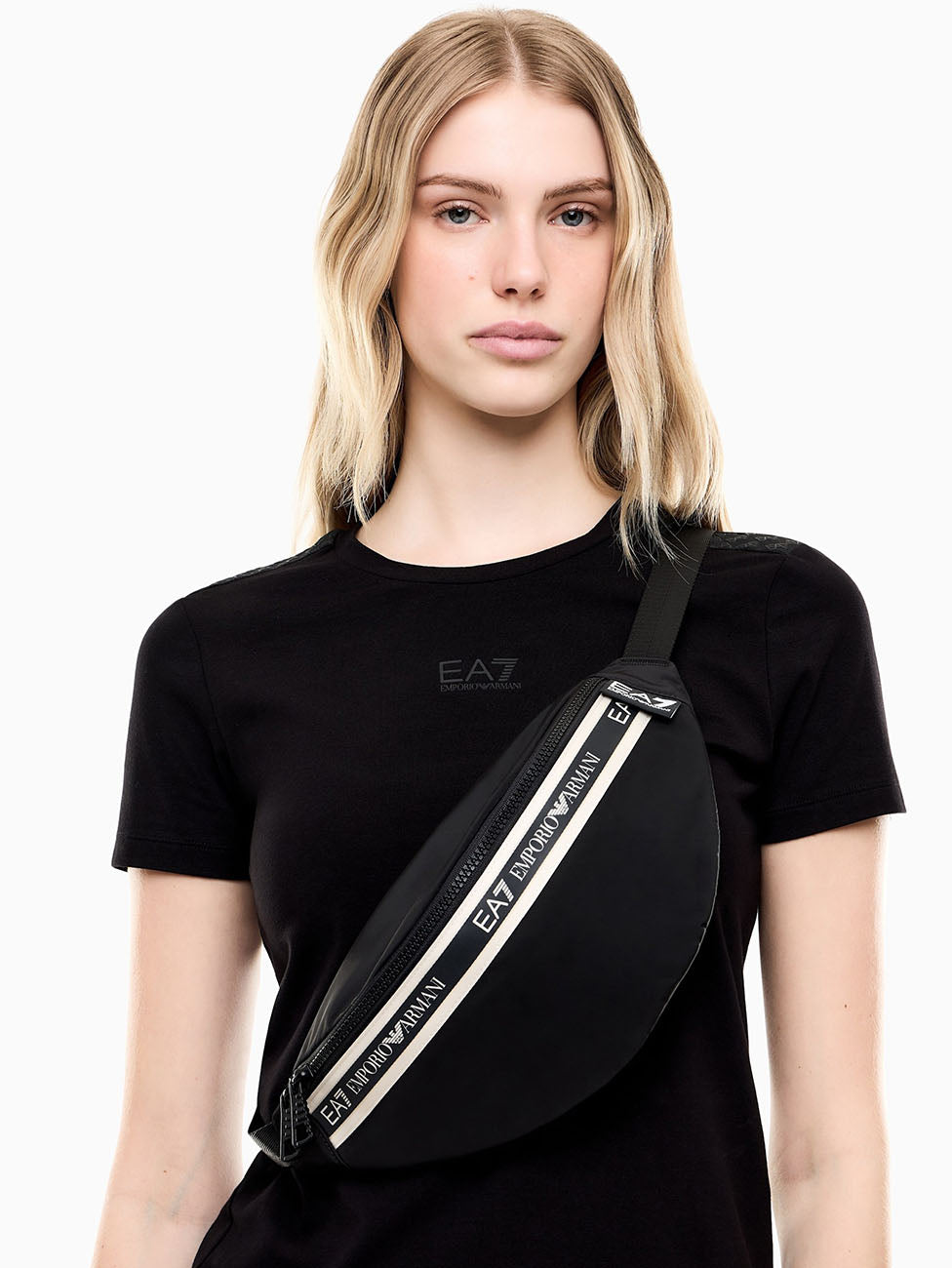EA7 Black Logo Tape Waist Bag